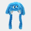 Cute blue plush monster hat with big eyes and earflaps, soft warm cartoon animal winter cap - Lake Blue