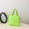 Neon green insulated lunch bag for kids with minimalist design and canvas handles - Green