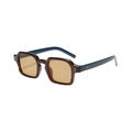 Retro square sunglasses with brown frames, yellow lenses, and navy blue temples - Blue Frame Tea Lens