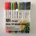 12-color dual-tip watercolor marker set with 1-2mm brush and 0.4mm fine tips - Old Style White Barrel 12 Colors (Soft Pack)