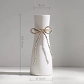 White minimalist ceramic vase with rope bow decoration, size 22.5cm height and 6cm top - Chengying Vase