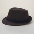 Classic dark wool felt fedora jazz hat with decorative black ribbon band for winter - M(56-58cm) / Coffee