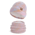 Winter knitted hat and neck warmer set in macaron multicolor with warm fleece lining - Pink / 2-Piece Set (Hat + Scarf)