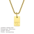 Minimalist stainless steel square pendant necklace with 'W' letter in 14K gold and silver - Letter W / Gold
