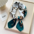 Green and white vintage square silk scarf with gold chain patterns in a frame - Green Jade Chain