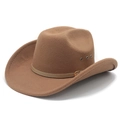 Détail d'un chapeau de cowboy marron en laine avec œillets d'aération et lanière en cuir - M (56-58cm) / Kaki