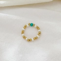 18K gold beaded elastic ring with natural freshwater pearl and turquoise stone accents - Blue