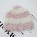 Gorro de punto de piel sintética a rayas rosa y blanco crema con textura suave - Talla única / Rosa Blanco