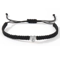 Hand-woven black cord bracelet featuring a silver heart charm with engraved letter P - Silver Heart-P / Black
