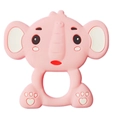 Pink elephant silicone baby teether with easy-grip handle and textured sensory feet - Elephant / Pink