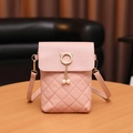 Pink quilted shoulder bag for women with cat ear hardware and pearl tassel pendant - Pink