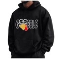 Schwarzer Unisex-Fleece-Hoodie mit festlichem Truthahn-Grafik und Gobble-Schriftzug - S / GOBBLE Truthahn Druck / Schwarz