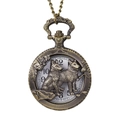Vintage bronze pocket watch featuring twin wolf relief carving and quartz movement - Double Wolf Relief Style (P965)