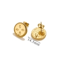 Retro 14.5mm round gold-plated stainless steel stud earrings with relief texture - Vintage Relief Round
