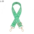 Detail of green and white geometric woven strap with gold metal hooks and buckle - L-20 Green