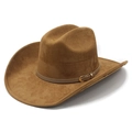 Klassieke bruine western cowboyhoed van vilt met lederen band en gouden gesp - M (56-57 cm) / Khaki