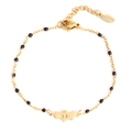 Gold stainless steel bracelet featuring black seed beads and a central bat pendant - Gold Bat - Black Beads