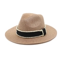 Cappello Panama in paglia kaki con nastro nero e perline, ideale per spiaggia e sole - M (56-58cm) / Rosa Antico