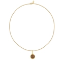 Collier doré minimaliste avec pendentif rond en pierre œil de tigre sur fond blanc - Œil de tigre