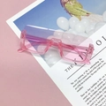 Detail shot of pink rectangle children sunglasses with metal rivet hinges on fashion magazine - Transparent Pink