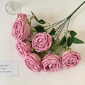 Artificial pink rose bouquet with nine realistic fabric flower heads for wedding decor - Pink Purple