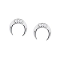 Minimalistische S925 Silber Mondsichel-Ohrstecker mit drei mikroverzierten Zirkonia-Steinen - Silber