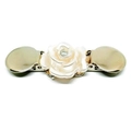 White rose floral cardigan clip in golden finish with sparkling crystal centerpiece - White Rose / Gold