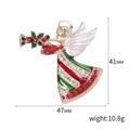 Christmas angel brooch with gold plating, red and green rhinestones, 41mm by 47mm - 1641-Colorful