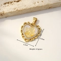 Golden heart-shaped necklace pendant with carved shell angel and micro diamonds - Lace Heart Angel (Yellow Shell)