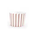 Macro detail of pink and white striped paper muffin cups with scalloped edges for baking - Medium Fine Stripe (Pink)