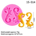 Rosa Silikonform für Reliefblätter mit goldenen Fondantmustern und Größenangaben - Stil 1# (15-514) / Rosa