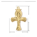 Detailed size parameters of golden stainless steel Ankh cross pendant with measurements - Embossed Ankh Cross / Gold
