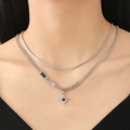 Silver Y2K punk layered necklace featuring a star pendant and black square crystals - Stainless Steel Layered Star Gemstone Necklace (6776)