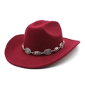 Classic burgundy wool felt western cowboy hat with vintage silver metal decorative band - M (56-58cm) / Burgundy