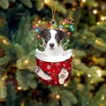 Weihnachtsstrumpf-Anhänger mit Jack Russell Terrier, festlichem Geweih und bunten Lichterketten - Jack Russell Terrier