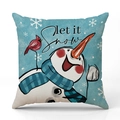 Linen Christmas pillowcase featuring a snowman with let it snow print on blue background - Let it Snow Snowman Red Bird