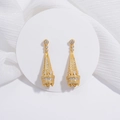 Lujosos pendientes colgantes de plata S925 bañados en oro con circonitas brillantes - Botón Forma de Campana Lujo / Dorado