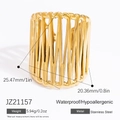 Gold plated stainless steel hollow wide ring with dimensions and technical specifications - Hollow Geometric Wide Style (JZ21157)