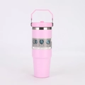 Pink insulated stainless steel mini coffee tumbler with 3-way lid and handle - 20oz/600ml / Handheld Style / Pink
