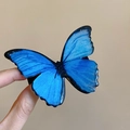 Barrette papillon bleue élégante avec paillettes argentées et texture en tissu - 32# Pince à cheveux papillon bionique bleu azur à paillettes