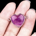 Purple gemstone heart connector in silver frame with dual loops for DIY jewelry making - Amethyst Double Hole (Silver)