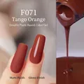 F071 Tango Orange nail polish showing both matte and glossy finishes for women - F071 Tango Orange