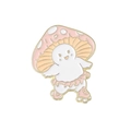 Close-up of cute cartoon mushroom enamel pin with pink dots and golden metal edges - Pink Spotted Mushroom Style (xz5845)