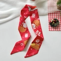 Red Christmas twilly scarf with Santa and reindeer prints for hair or bag styling - Christmas Gift Santa