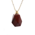 Detail of red-brown geometric tiger eye stone perfume bottle pendant with gold chain - Red Stone Perfume Bottle (Gold Chain)