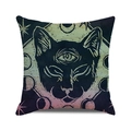 Detailed texture of linen cushion cover featuring a mysterious Halloween black cat design - Mystical Black Cat