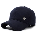 Gorra de béisbol de invierno para hombre en lana gruesa con placa metálica azul marino - Ajustable / Azul marino