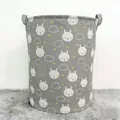 Grey cylindrical canvas storage bin with cute rabbit prints and sturdy dual handles - Grey White Rabbit
