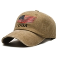 Vintage washed khaki baseball cap featuring USA flag and 3D letter embroidery - Adjustable / Khaki