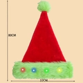 Tall 80cm red Christmas hat with LED glowing green plush trim and top pompom - 80CM Adult LED Light Red Green Trim